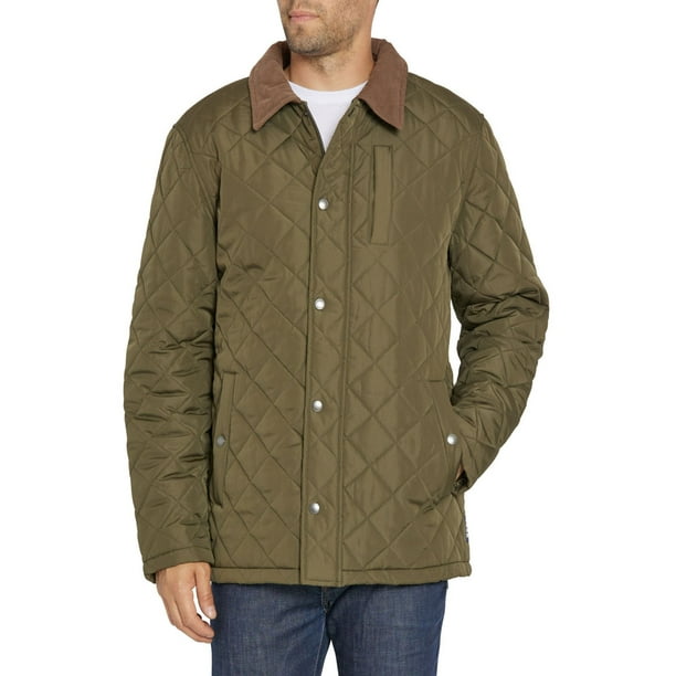 IZOD Men's Quilted Barn Jacket With Corduroy Collar Olive Medium