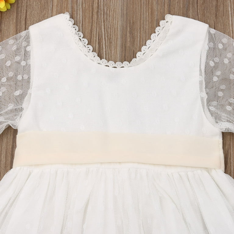 One opening White Polka Dot Sheer Flare Sleeves Princess Dress