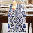 thumbnail image 3 of Blue Spring Floral 70 Inch Table Runner, Summer Flowers Farmhouse Rustic Farmhouse Dresser Scarf Cotton & Linen Tablerunner for Dining/Kitchen Island/Holiday Party Décor 13" x 70", 3 of 9