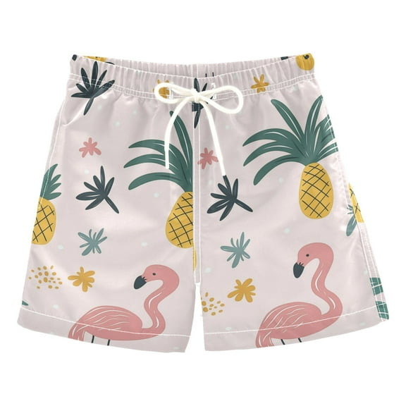 FORMRS Boys Swim Trunks Quick Dry Mesh Liner Boardshorts Sizes XS-XL, Flamingo Pattern