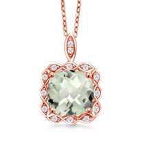 Gem Stone King 3.89 Ct Cushion Checkerboard Green Prasiolite 18K Rose Gold Plated Silver Pendant