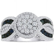 Forever Bride 1 Carat T.W. Diamond with Sapphire Shank Sterling Silver Round Composite Head Ring