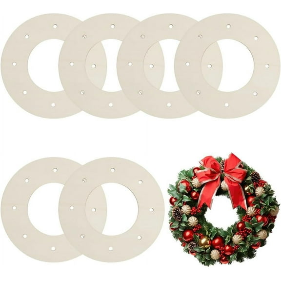 6Pcs Wooden Wreath Frames Wreath Rings for DIY Crafts Round Christmas Hanging Wreaths Ornaments Decorations Circle Unfinished Wood with Hole for Wedding Decor Supplies 7.8Inch