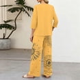 thumbnail image 7 of Vintage Sunflower Sketch Print Two Piece Set for Women, 3/4 Sleeve Button Down Top & Wide Leg Pants - Boho Casual Lounge Outfit with High Waist Trousers Yellow S, 7 of 7