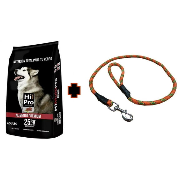 Paquete Hi Pro adulto 25 kg Hi Pro + 1 correa de paseo tipo alpinista 1.20 mts