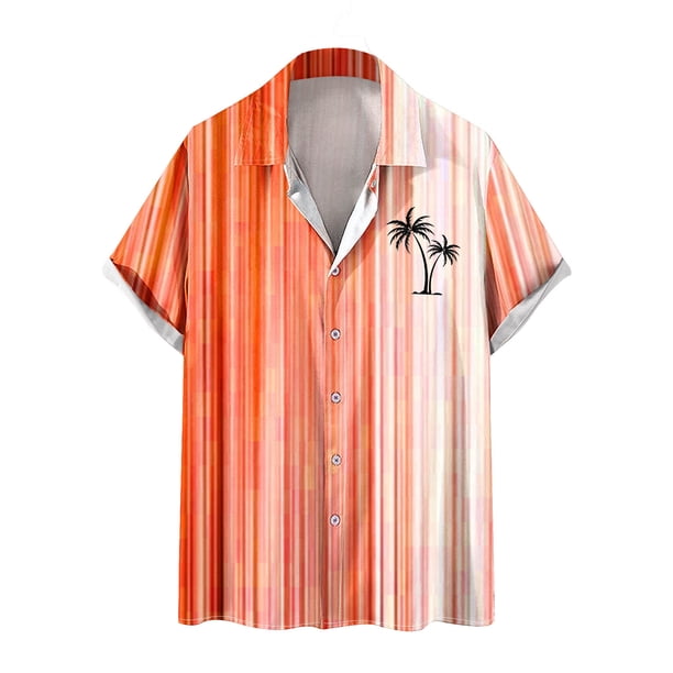 Mens Manga Corta Botón Abajo Camisas Botones Casuales Imprimir Blusa Turndown, 95% Poliéster 5% Camisa de Spandex para la Fiesta, Negocios Y Diario