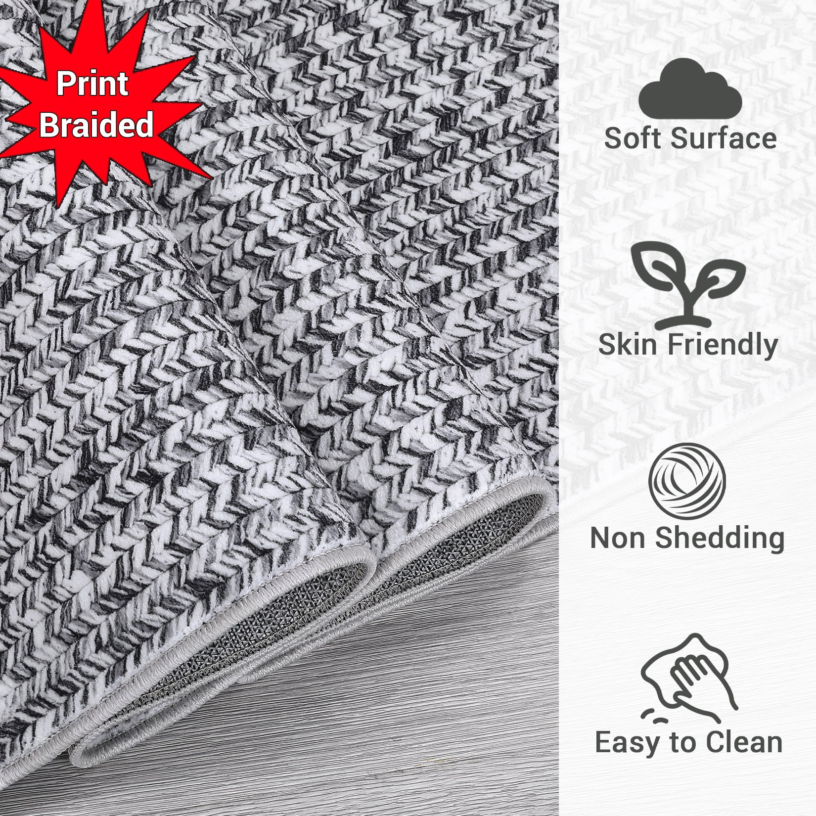 COZONY 2*8ft Washable Runner Rug w/ TPR Backing, Soft Low-Pile Carpet for Kitchen & Bathroom,Gray