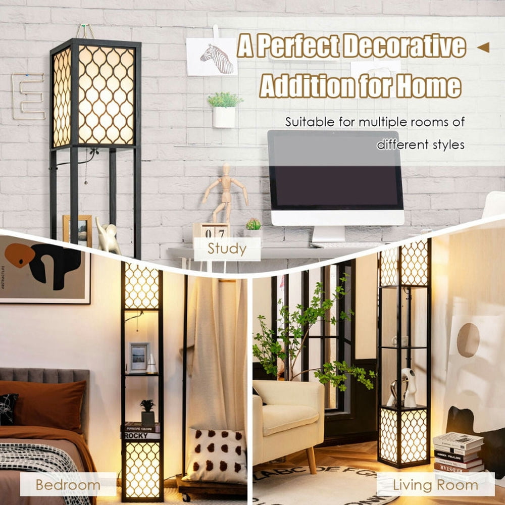 YYAo Lamp, Floor Lamp for Living Room, Modern Shelf Freestanding Floor Lamp with Double Lamp Pull Chain and Foot Switch