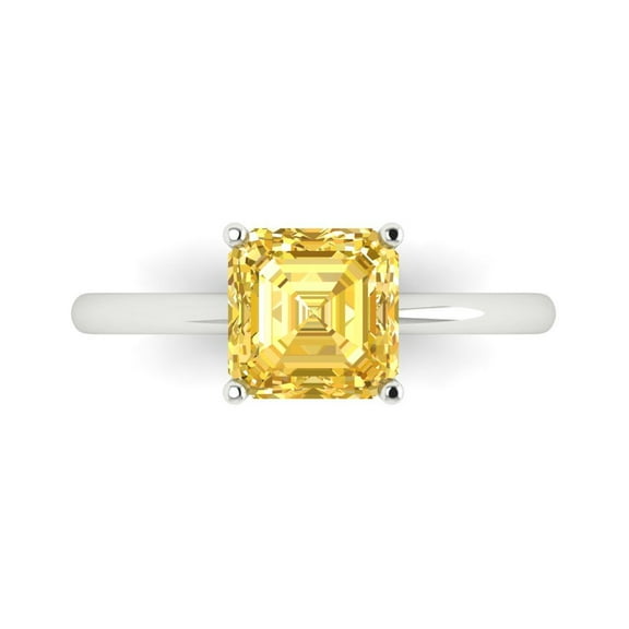 Solitaire Engagement Ring for Women - 2ct Simulated Yellow Diamond in 14K White Gold Promise Ring