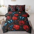 thumbnail image 1 of Erosebridal Ensembles de Literie à Fleurs de Roses Rouges Format Simple, Ensembles de Douillette Papillon Bleu avec Draps pour Filles Femmes, Réversible 7 Pcs, 1 of 5