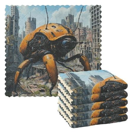 

Kitchen Towels，Robotic Insects11 ×11 One Side Printed Polyester Fleece Soft And Skin-friendly Quality Washcloths.