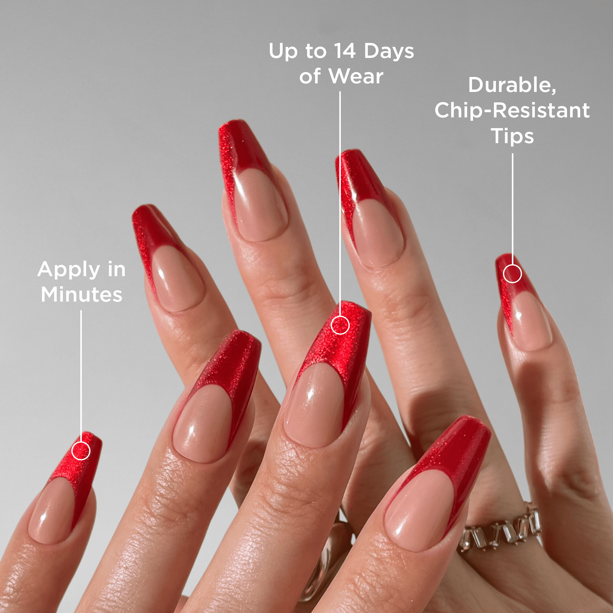PaintLab Long Sleek Coffin Press On Nails, Red Chrome, 30 Count