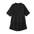 thumbnail image 5 of Mifsaly 2 Piece Short Sets for Women Summer Casual Vacation Linen Matching Outfits V Neck Tunic Top and Shorts with Pockets Black,XXXL, 5 of 6