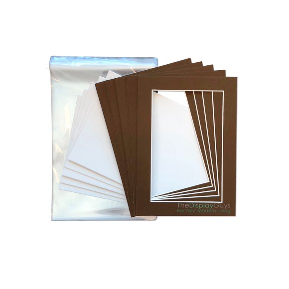 The Display Guys Lot de 25 Planches de Passe-Partout Photo Marron + Planches de Support + Sacs en Plastique Transparent Ensemble Complet