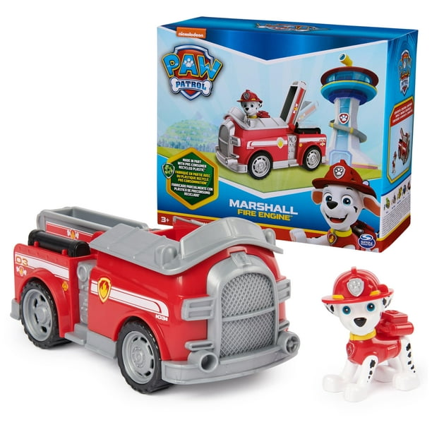 Paw Patrol, camión de bomberos de Marshall, camión de juguete con figura de acción coleccionable, juguetes para niños con mentalidad sostenible para niños y niñas de 3 años en adelante