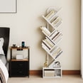 thumbnail image 6 of Casacomoda 6-Tier Tree Bookshelf for Corner & Small Space — Narrow Steel & Wood Bookcase, Tall Floor Standing Book Organizer Shelf with Storage Cabinet, Home Decor for Living Room, Bedroom, White, 6 of 8