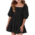 thumbnail image 3 of Jinhomg Babydoll Mini Dress for Girls Cute Tie Backless Mini Dresses Casual Puffy Sleeve Tie Back Summer Dress Princess Style Pleated Flowy Dresses Black 7 Years, 3 of 7