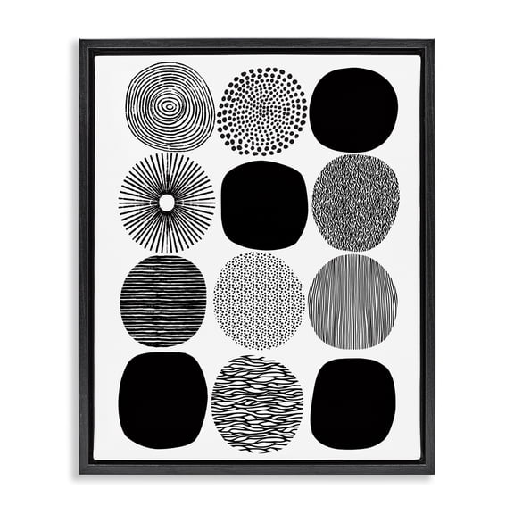 Stupell Industries Mid-Century Black & White Pattern Circles Black Floating Frame Canvas Art, 17 x 21, by Lisa Nohren