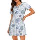 thumbnail image 1 of Balery Retro ice blue snowflakes Camisón de manga corta con cuello redondo para mujer, cómodo y elegante., 1 of 6