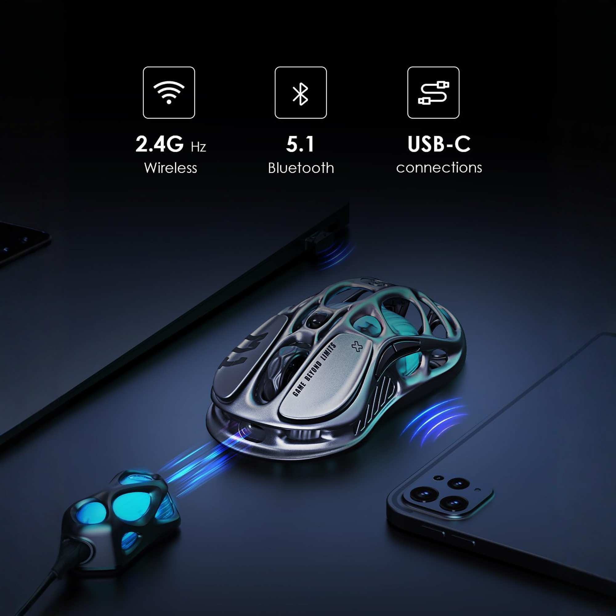 GravaStar Mercury M1 Pro Wireless Gaming Mouse – 26,000 DPI PAW3395DM Sensor • Magnesium Alloy • Tri-Mode Wired/2.4GHz/Bluetooth • 4K Polling Rate-Gunmetal Gray