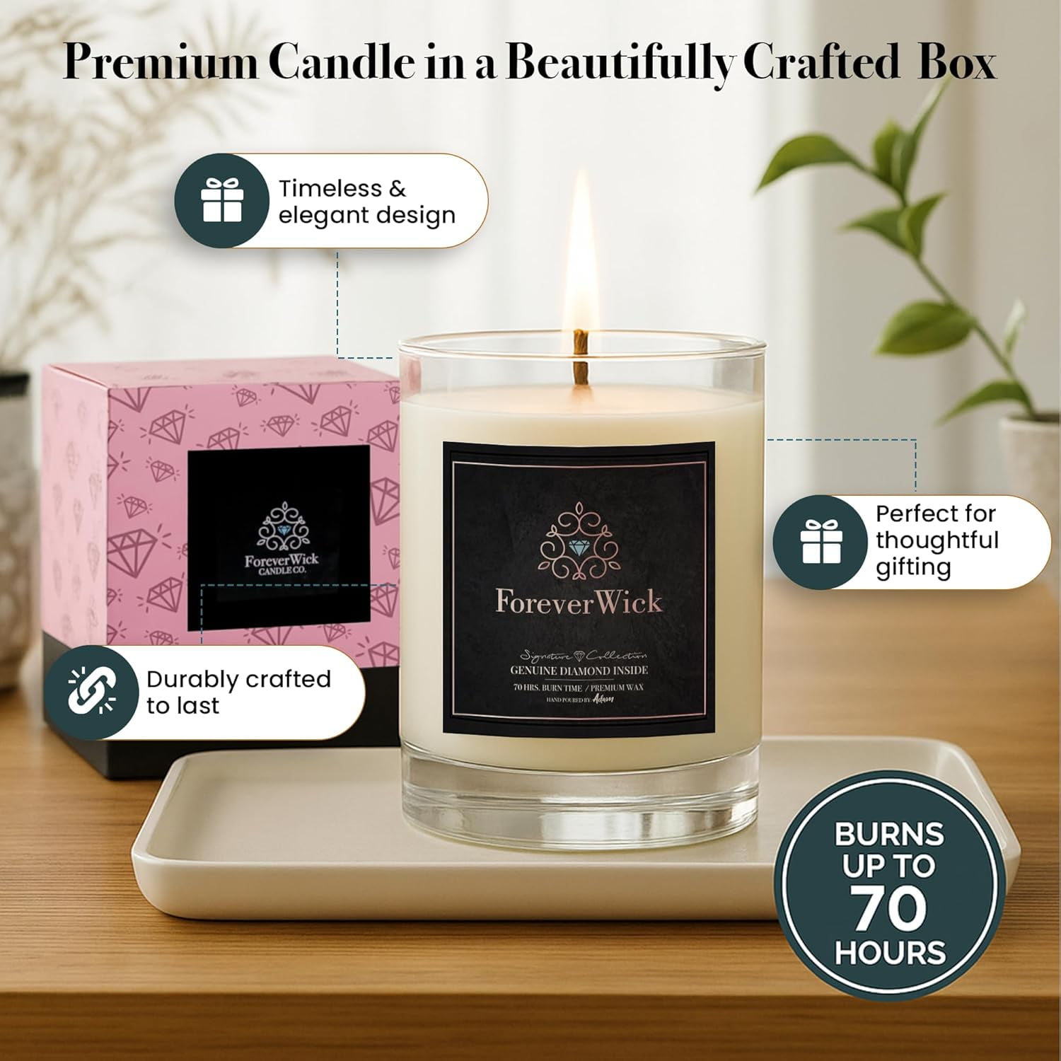 ForeverWick Surprise Candle with Diamond Inside | Foreverwick Candles | Fruit Scented Soy Candles Gifts for Women Aromatherapy Candle Wax | All-Natural Organic Soy Candle 14oz | 70h
