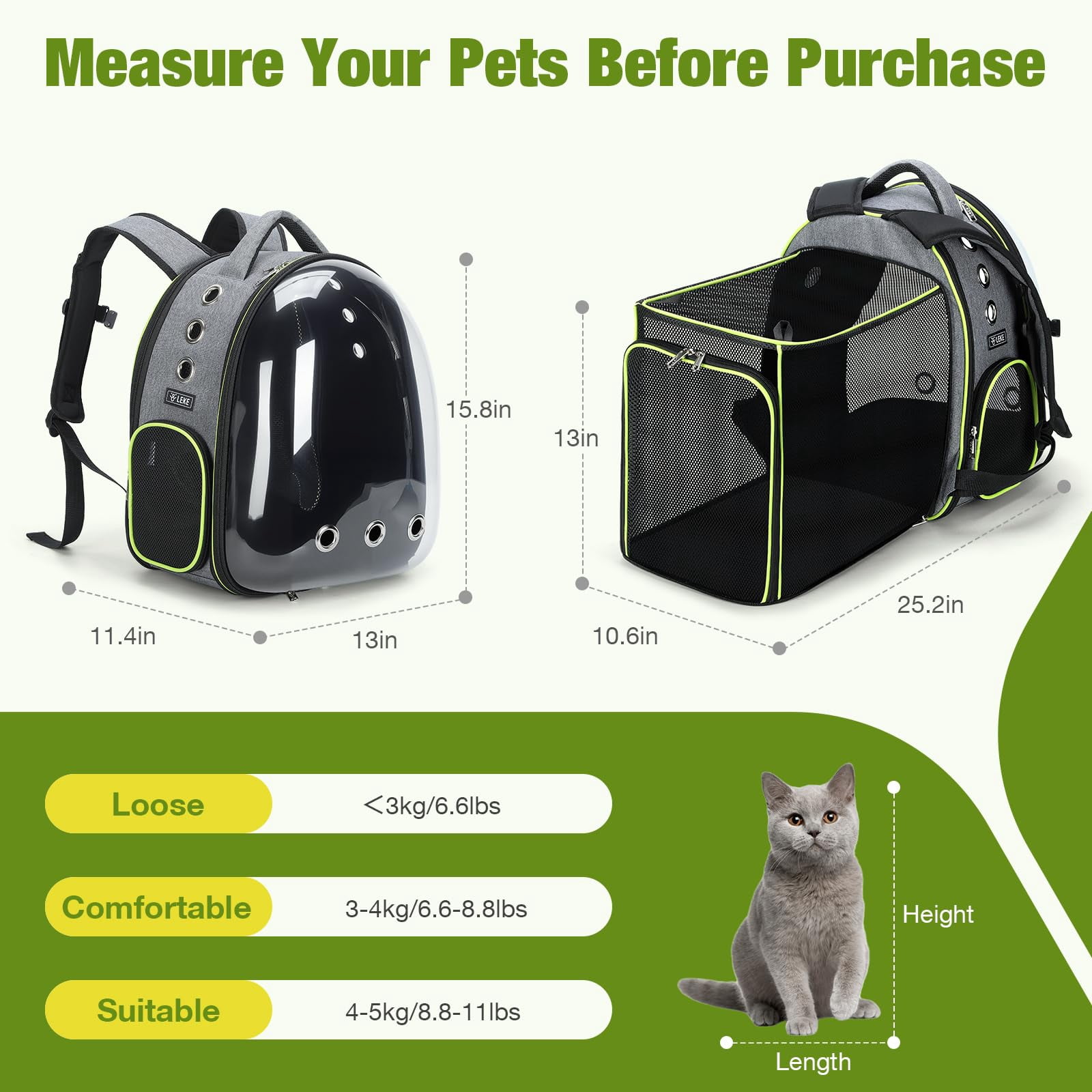 Expandable Cat Bubble Backpack Carrier, Breathable Large Space Pet Backpack for Cats & Small Dogs Up to 18lbs, Transparent Window Design Pet Travel Carrier,  Lightweight Portable Pet Bag, Gray