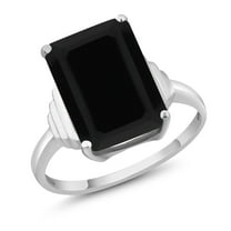 Gem Stone King 925 Sterling Silver Black Onyx Ring for Women (6.60 Cttw, Emerald Cut 14X10MM, Gemstone December Birthstone, Size 7)