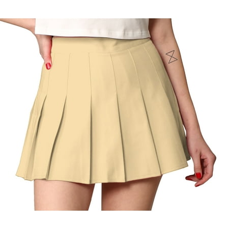 Made by Johnny Women's Plaid High Waist School Uniform Pleated Skater Tennis Skirt S KHAKI