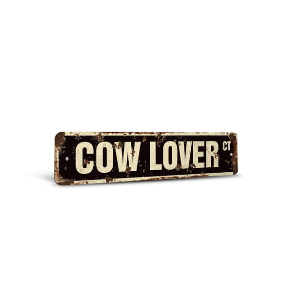COW LOVER Vintage Style Rustic Street Sign – Farmer Collector Cattle Farm Farmer Retro Decorative Wall Sign for Home, Bar, Garage, or Outdoor Use | 4" X 18" Aluminum Metal Road Sign