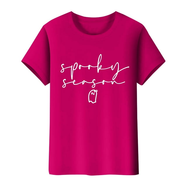 NMMUED T-Shirts d'Halloween Graphiques pour Femmes Cadeaux d'Halloween pour Femmes Tuniques à Manches Courtes pour Femmes Tenues d'Automne Costumes d'Halloween T-Shirts d'Halloween pour Femmes Rose Vif 3TG