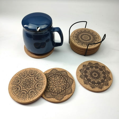 

1 Set Cup Coaster Flower Pattern Scratch-Resistance Wood Rounded Edge Tea Coaster Kitchen Tools
