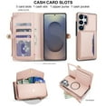 thumbnail image 3 of ELEHOLD Case for Samsung Galaxy S25 Ultra, Detachable Magnetic Zipper Leather Wallet Case with RFID Blocking, Card Holder & Cash Slot, Wrist & Crossbody Strap,Rosegold, 3 of 8