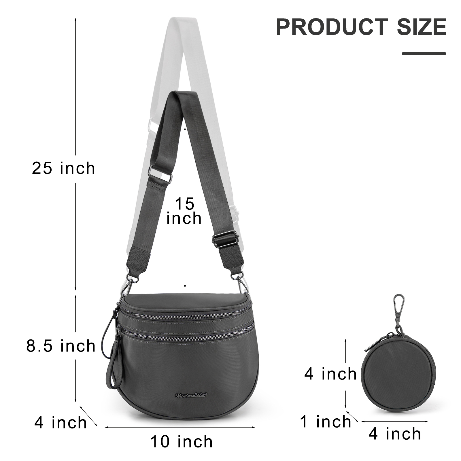Montana West Large Crossbody Bags for Women Bum Bag Sling Purse with Adjustable Strap, Grey
