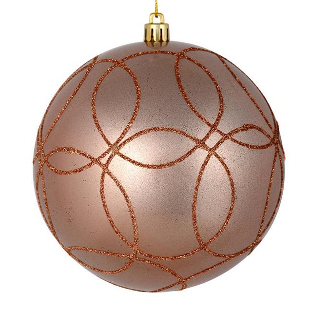 Vickerman N182558D 4.75 in. Rose Gold Candy Ball Ornament with Circle Glitter Pattern 4 per Bag