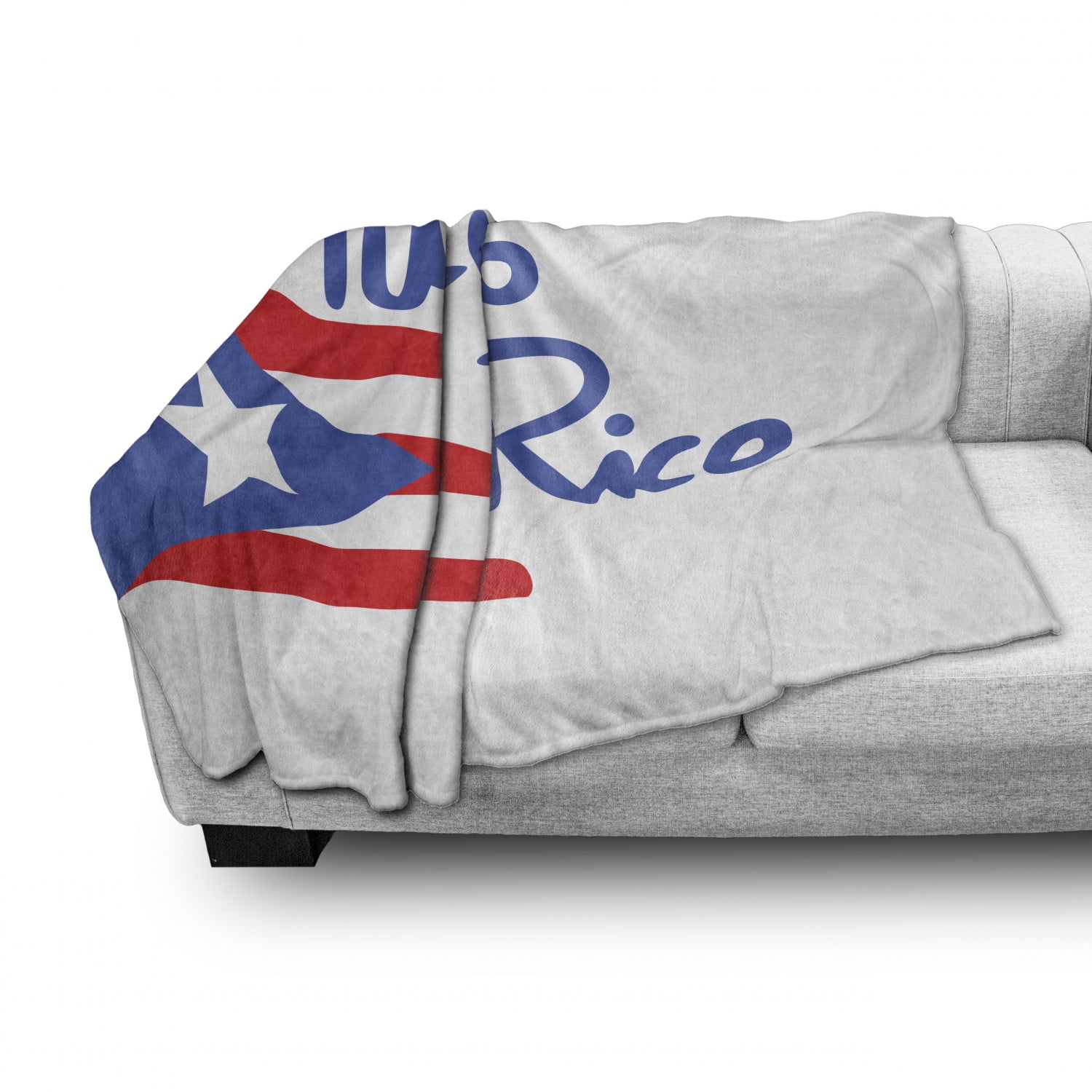 Ambesonne Puerto Rico Soft Flannel Fleece Throw Blanket Sketch Hand-Drawn Style National Country Flag with Grunge Look Dark Coral Azure Blue 60 x 80 Cozy Plush for Indoor and Outdoor Use 