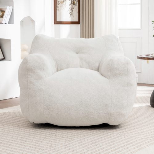 Bean Bag Chair for Adults with Armrests, High-Density Foam Filled Lazy Sofa Chair, Teddy Fabric Lounge Seat for Living Room, Bedroom & Reading Nook