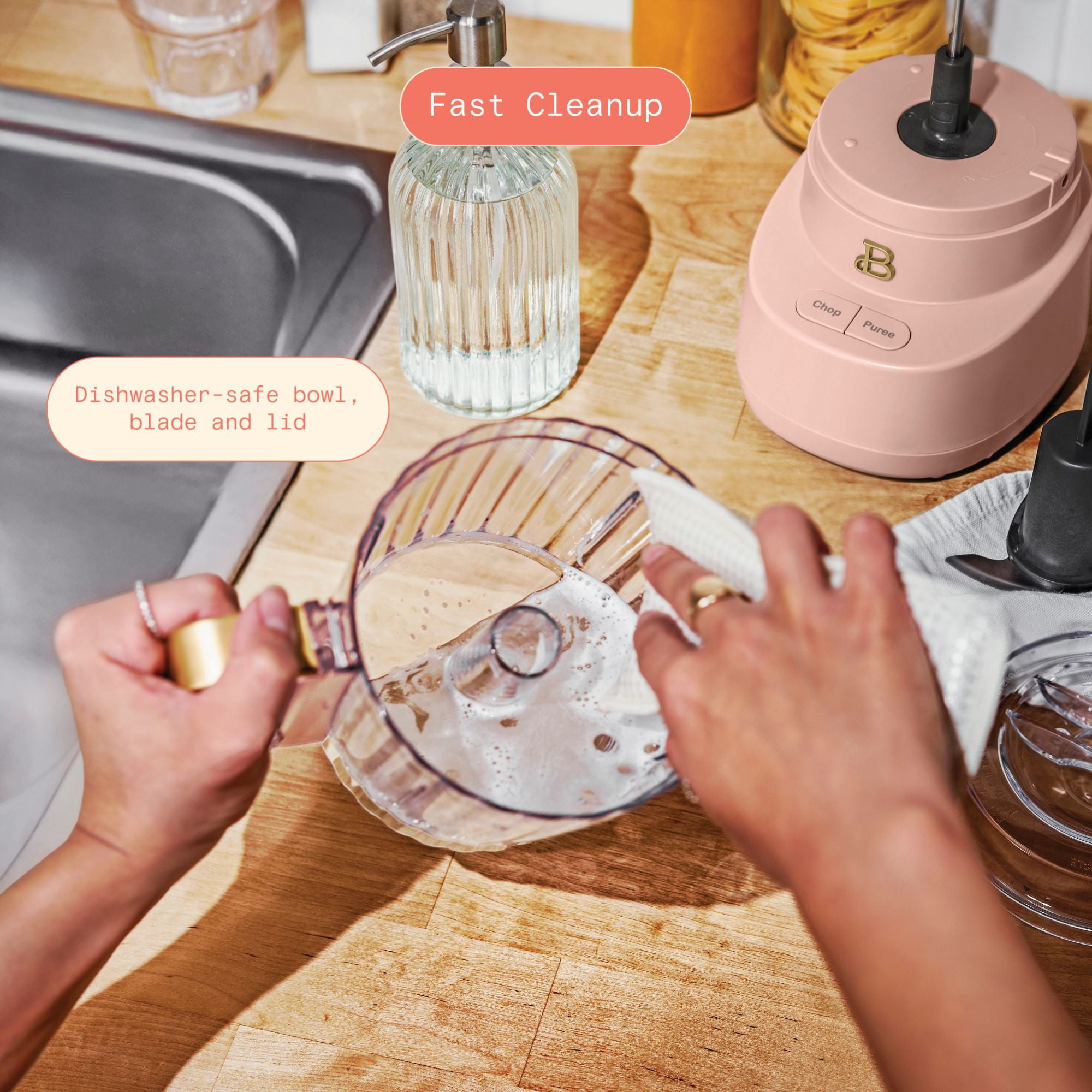 Beautiful 3-Cup Food Chopper, Rose by Drew Barrymore