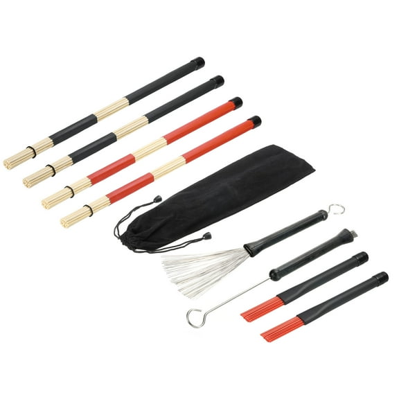 Drum Stick Brush Set 1 Pair Retractable Metal Drum Wire Brushes 1 Pair Nylon Drum Brushes 2 Pair Rods Drum Brushes