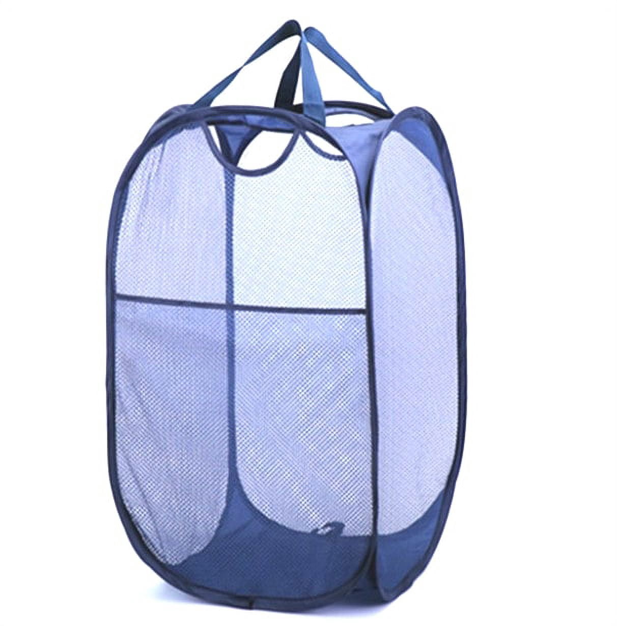 TechWonder Mesh Pop Up Laundry Basket With Side Pocket - Dark Blue