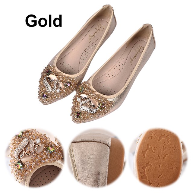Zapatos Planos Sin Cordones Bailarinas para Mujer Punta Estrecha Diamantes Imitación Comodidad Brillante