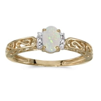 14k Yellow Gold Oval Opal And Diamond Ring