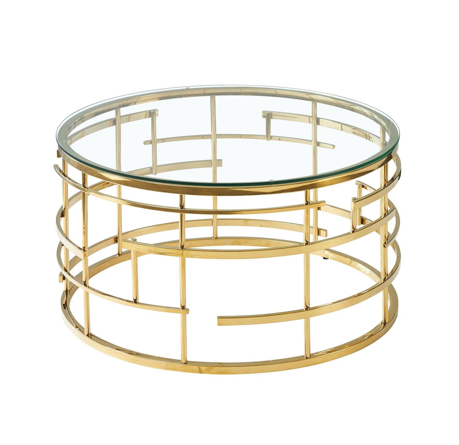 K-Living Adira Round Coffee Table with Tempered Glass Top & Stainless-Steel Gold Frame