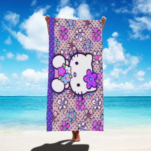 Serviette de Plage Sanrio Hello Kitty Style Dessin Animé en Microfibre Grande Serviette de Plage Serviette de Bain Serviette Carrée Multifonctionnelle Serviette de Plage