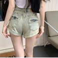 thumbnail image 4 of Bzhegqhd Women's solid color spring summer straight stretch denim shorts women's dance hip wrap versatile leg show long shorts, 4 of 8