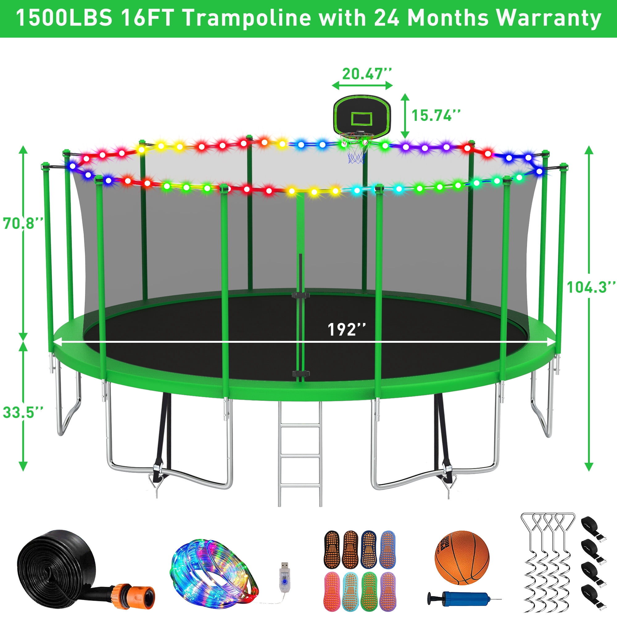 XMIKA Trampoline for Kids, 60'' Toddler Trampoline with Enclosure, Swing, Basketball Hoop, 5FT Indoor/Outdoor Trampoline with Adjustable Gymnastics Bars, Rings, Mini Trampoline for Boy and Girls