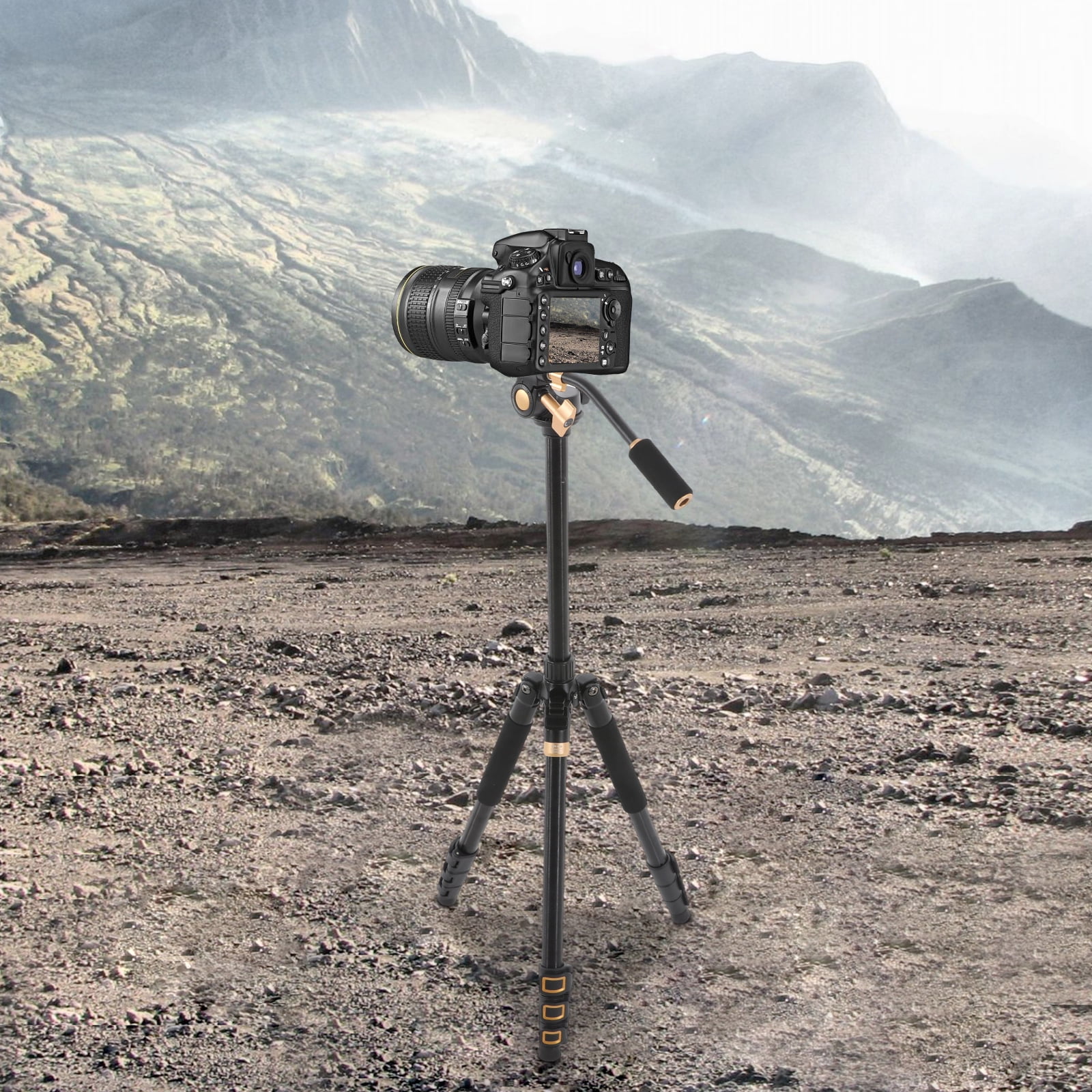 Photography Tripod with 360° Shooting Angle, 17.64 lbs Load Capacity, Adjustable Rubber Foot Pads, Lightweight and Foldable
