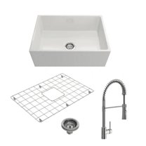 BOCCHI 1356-001-2020CH Apron Front Fireclay 27 Inch Single Bowl Kitchen Sink Kit