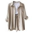 thumbnail image 3 of Timdgard 2 Piece Sets for Women Lounge Wear Fall Long Sleeve Button down Matching Outfits Loose Fashion Shorts Suits, 3 of 6
