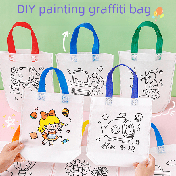 Bolsa de mano con relleno de pintura no tejida de dibujos animados para niños, hecha a mano, con grafiti y pintura DIY, regalo para guardería