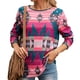 thumbnail image 1 of Camiseta impresa Vintage estilo étnico cuello redondo Jersey de manga larga camisa suelta rosa M, 1 of 5